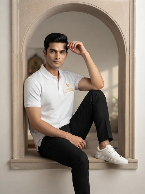 Bitcoin × Satoshi Nakamoto Golden Embroidery Polo | White