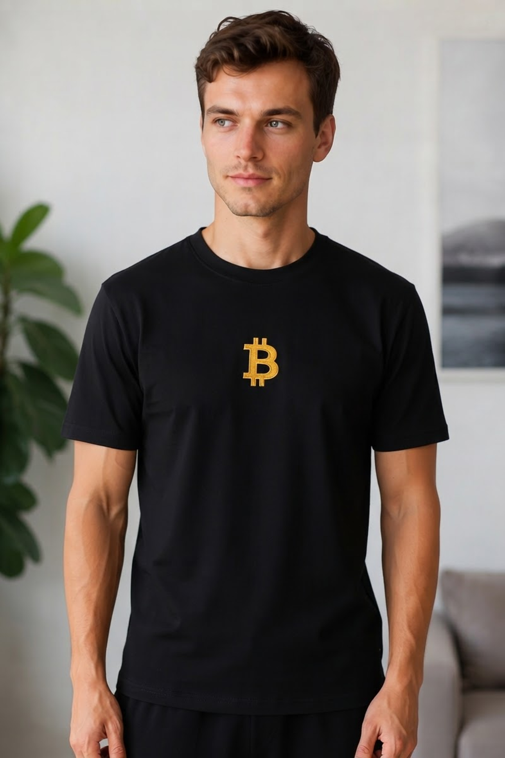 Classic Gold Bitcoin Graphic T-Shirt (black base)