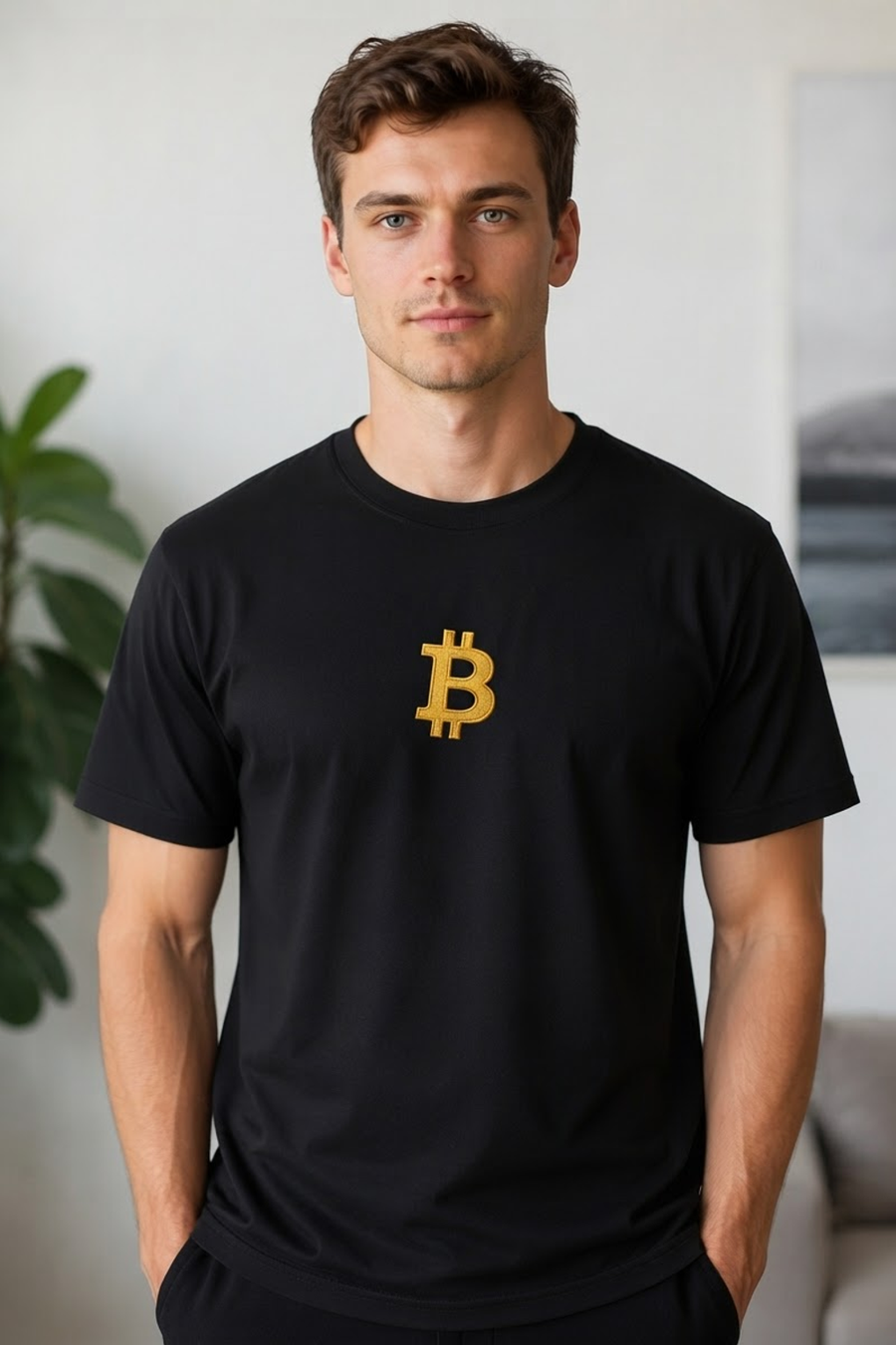 Classic Gold Bitcoin Graphic T-Shirt (black base)