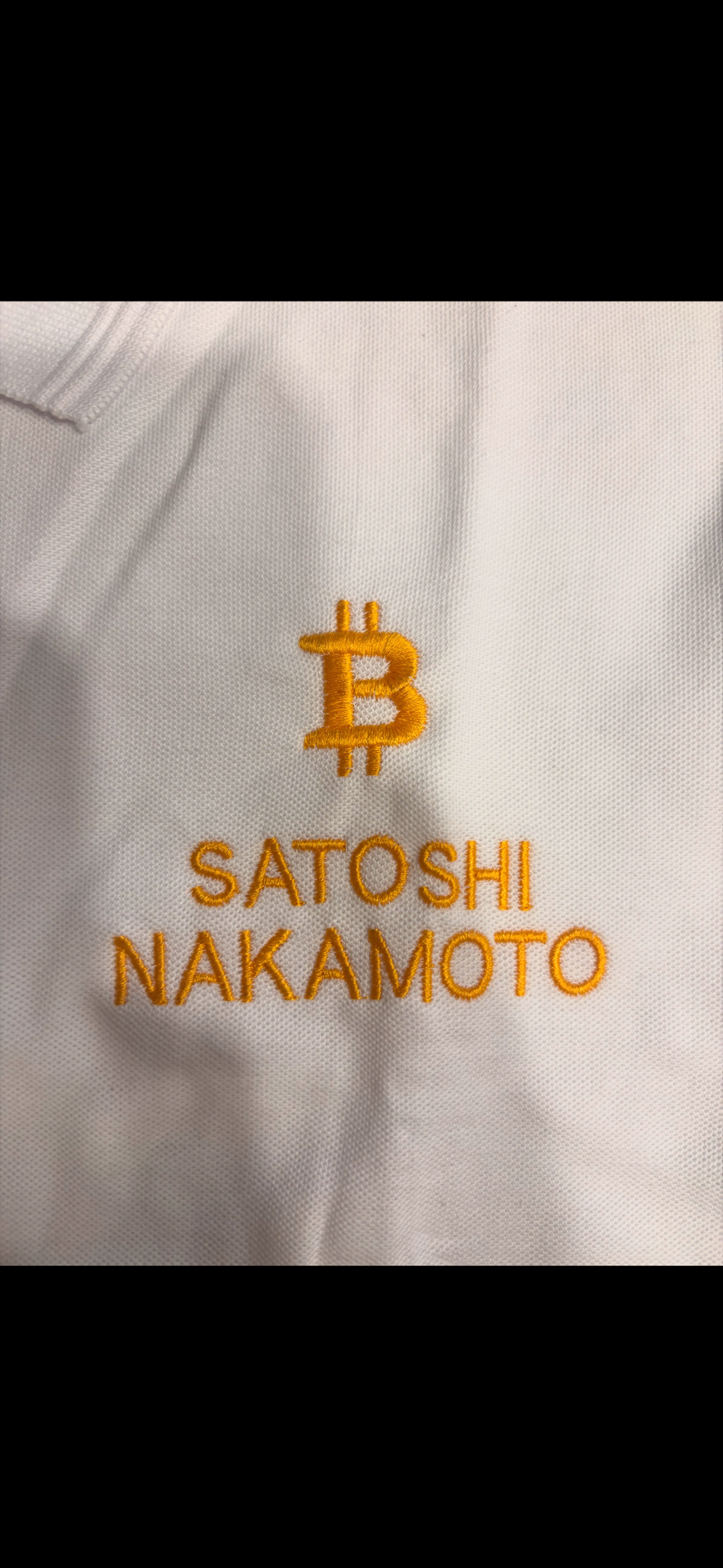 Bitcoin × Satoshi Nakamoto Golden Embroidery Polo | White